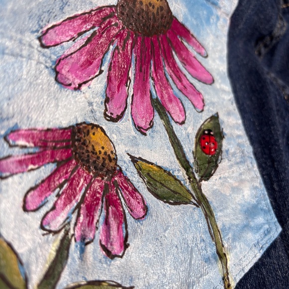 Levi's Signature Jeans Hand Painted Pink Daisy Flower Braided Belt Women's 14S - Picture 9 of 13